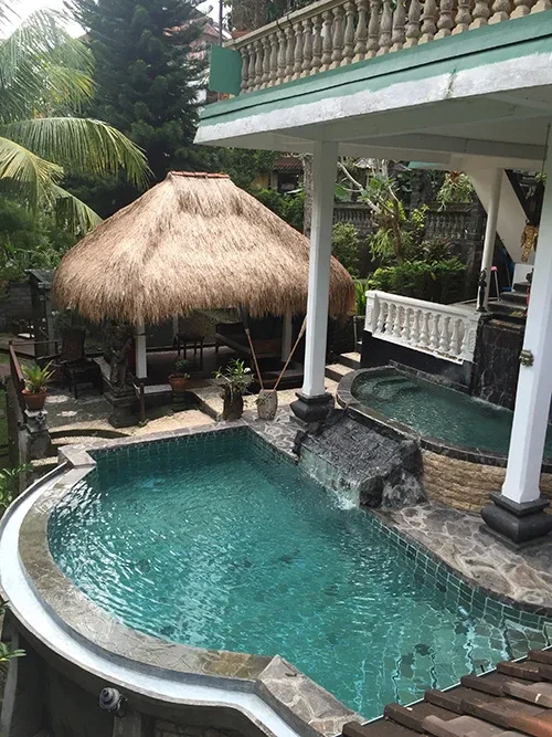 Villa mit Pool und Strohdach im Tropenparadies