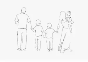 Skizze einer Familie von hinten